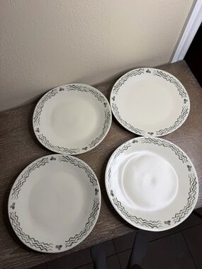 10" Stoneware Aralia Dinner Plate White - Threshold set of 4